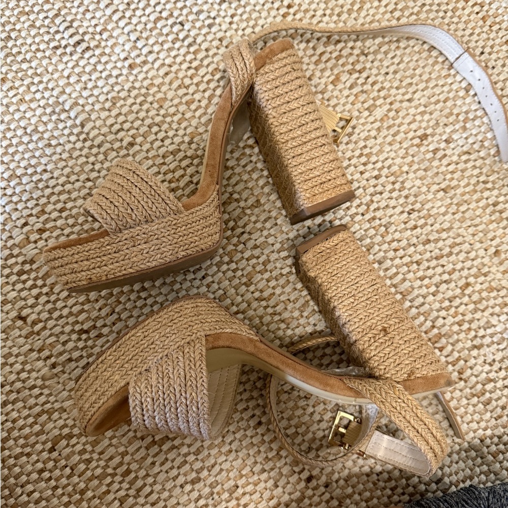 House of Harlow Tan Woven Platform Wedges